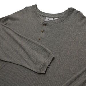 Farah Henley Shirt Men 3XL Gray Long Sleeve Ribbed Knit‎ 3-Button Casual